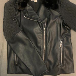 Michael Kors Faux Leather Fur Collar Moto Jacket